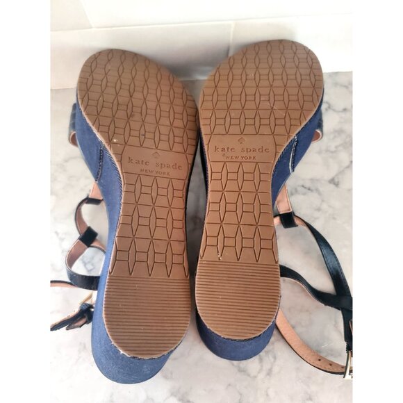 Kate Spade New York Ventana Leather Denim Wedge Sandals Adjustable Strap Size 7M - Picture 8 of 9